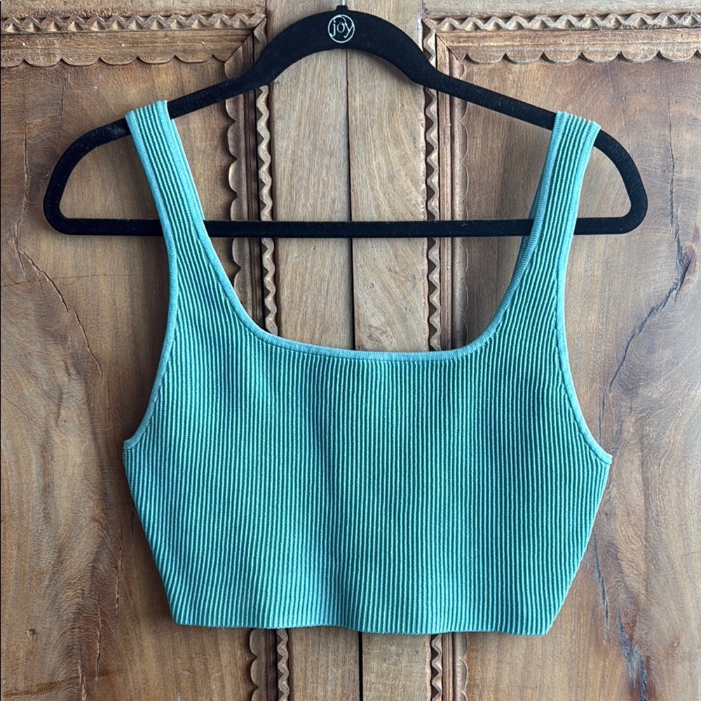 Babaton Blue Ribbed Sleeveless Crop Tank Top